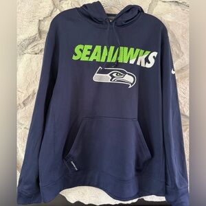Nike | Men’s Navy Blue and Neon Green Seattle Seahawks Drawstring Hoodie, Size L